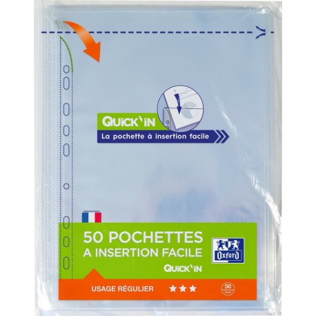 OXFORD Pochette perforée Quick'In 21x29,7cm 25 feuilles lot de 50 pochettes