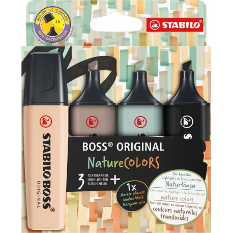 Stabilo Boss Original Naturecolors Marqueur 4 Pièce(s) Pointe Biseautée Beige, Noir, Vert, Gris Clair