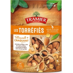 TRAMIER Fruits secs amandes grillées noix de cajou grillées cacahuètes grillées pois chiches grillés sans huile ajoutée 175g