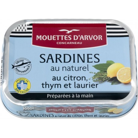 LES MOUETTES ARVOR Sardines au naturel citron thym et laurier LES MOUETTES D'ARVOR 115g