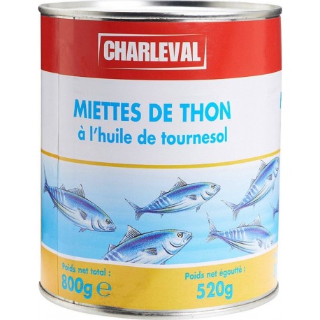 CHARLEVAL Miettes de thon huile de tournesol 520g net égoutté