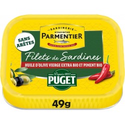 PARMENTIER Filets e Sardines Huile d'Olive Vierge Extra de Piments Bio 70g