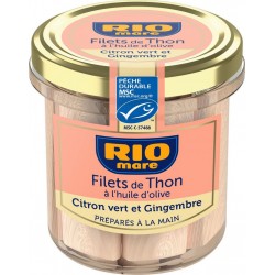 RIO MARE Filet de thon à l'huile d'olive citron vert et gingembre 130g