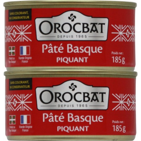 OROCBAT Pâté basque piquant les 2 boîtes de 185g