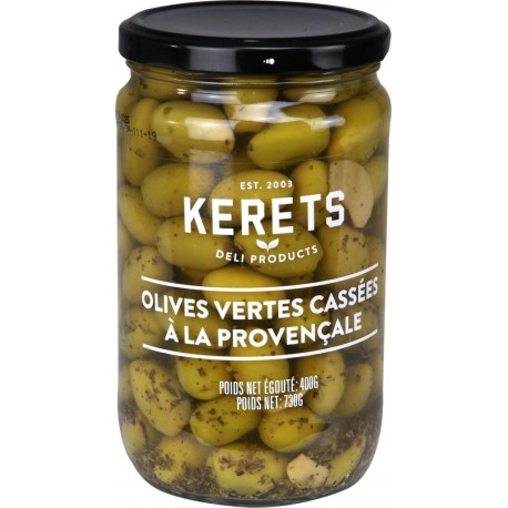 KERETS Olives vertes cassées à la provençale 400g net égoutté