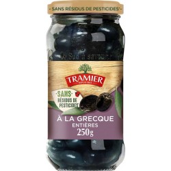 TRAMIER Olives noires à la grecque entières sans résidus de pesticides 250g