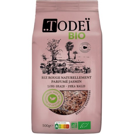 TODEI Riz long grain rouge parfumé jasmin variété Phka Malis Bio 500g