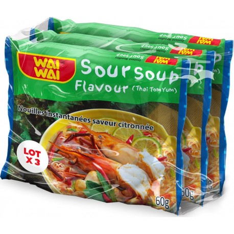 WAI WAI Nouilles instantanées saveur citronnée les 3 sachets de 60g