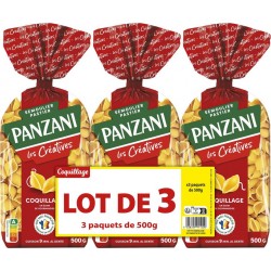 PANZANI Pâtes créatives coquillage lot de 3 paquets de 500g