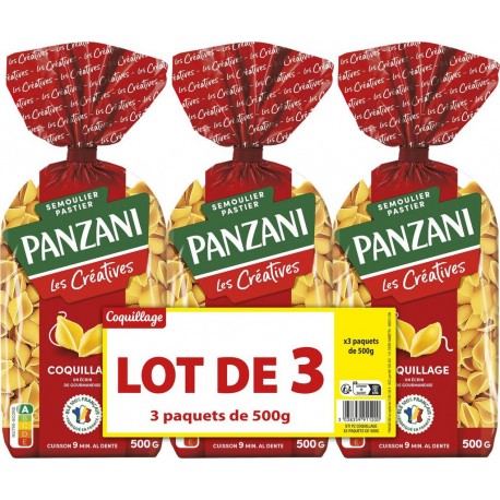 PANZANI Pâtes créatives coquillage lot de 3 paquets de 500g