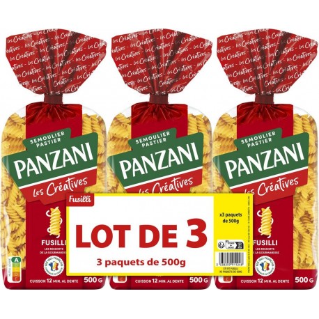 PANZANI Pâtes créatives fusilli lot de 3 paquets de 500g