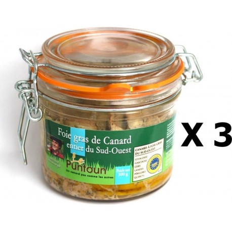 Canard Lot 3x Foie Gras De Entier Du Sud Ouest Igp La Ferme Du Puntoun Bocal 300g les 3 bocaux de 0.3Kg