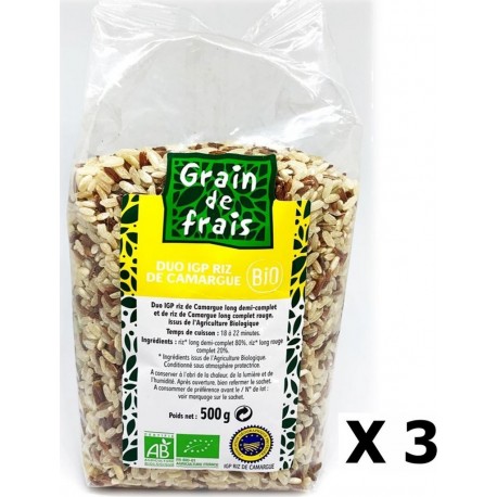 NC Lot 3x Duo Riz De Camargue Igp Demi Complet Bio Grain De Frais Paquet 500g les 3 unités de 0.28Kg