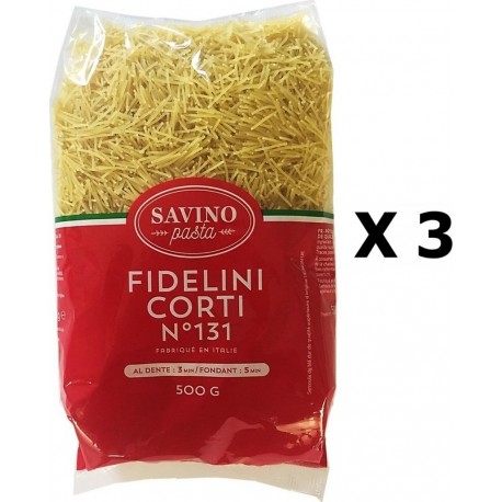 NC Lot 3x Pâtes Fidelini Corti N°131 Pqt 500g Savino Pasta Paquet 500g les 3 unités de 0.5Kg