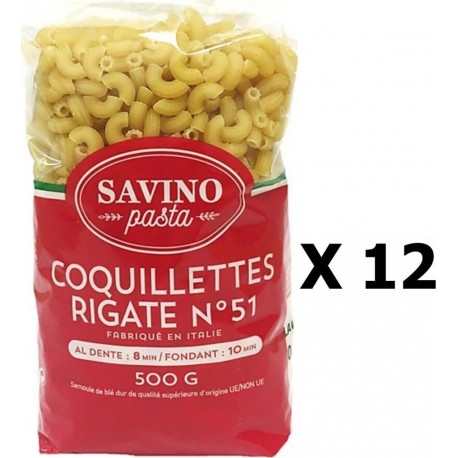 NC Lot 12x Pâtes Coquillettes Rigate N°51 Savino Pasta Paquet 500g les 12 unités de 0.5Kg