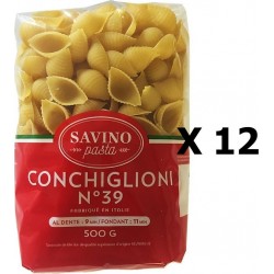 Lot 12x Pâtes Conchiglioni N°39 Savino Pasta Paquet 500g les 12 unités de 0.5Kg