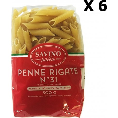 NC Lot 6x Pâtes Penne Rigate N°31 Savino Pasta Paquet 500g les 6 unités de 0.5Kg