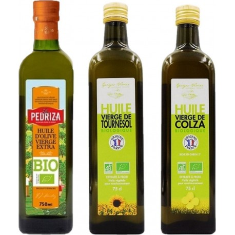 NC Assortiment D'huiles Bio Tournesol, Colza, Olive les 3 unités de 0.75L