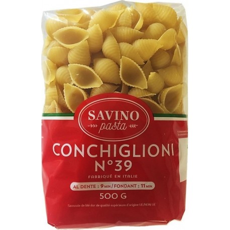 Pâtes Conchiglioni N°39 Savino Pasta Paquet 500g l'unité de 0.5Kg