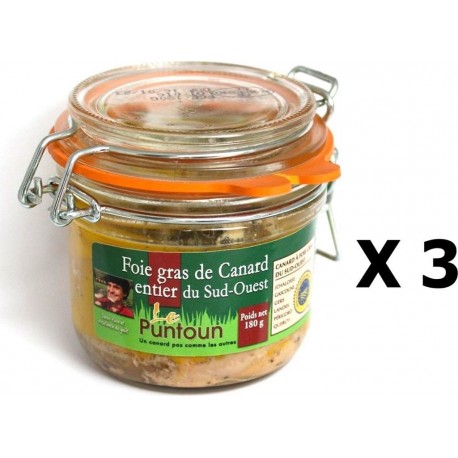 Canard Lot 3x Foie Gras De Entier Du Sud Ouest Igp La Ferme Du Puntoun Bocal 180g les 3 bocaux de 0.18Kg