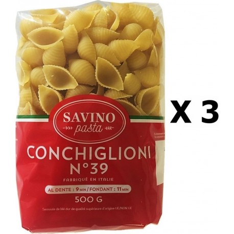 Lot 3x Pâtes Conchiglioni N°39 Savino Pasta Paquet 500g les 3 unités de 0.5Kg