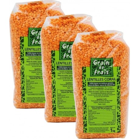 NC Lot 3x Lentille Corail Grain De Frais Paquet 1Kg les 3 unités de 1.0Kg