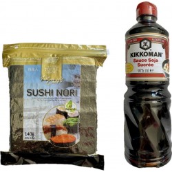 Kikkoman Feuilles Sushis Nori Qualité Chef, Sauce Soja Sucrée les 2 unités de 0.56L