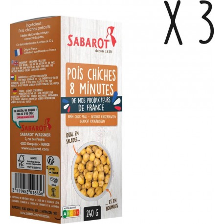 Sabarot Lot 3 X Pois Chiches De France Cuisson Rapide 8 Minutes Étui 240g les 3 paquets de 240g