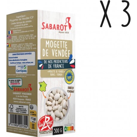 Sabarot Lot 3 X Mogette De Vendée I.g.p. Étui 500g les 3 paquets de 500g