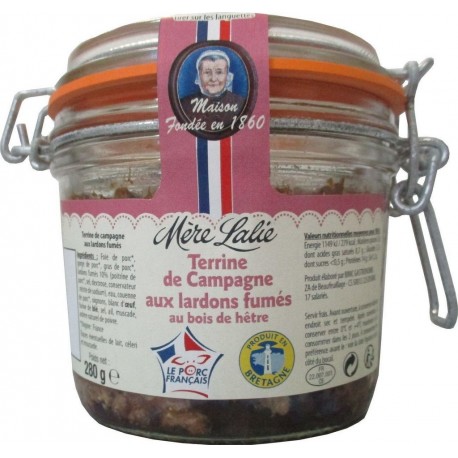 Terrine De Campagne Aux Lardons Fumés Vpf Mère Lalie l'unité de 0.28Kg