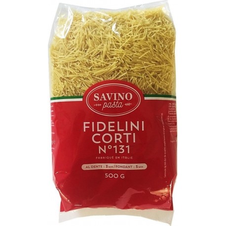 NC Pâtes Fidelini Corti N°131 Pqt 500g Savino Pasta Paquet 500g l'unité de 0.5Kg