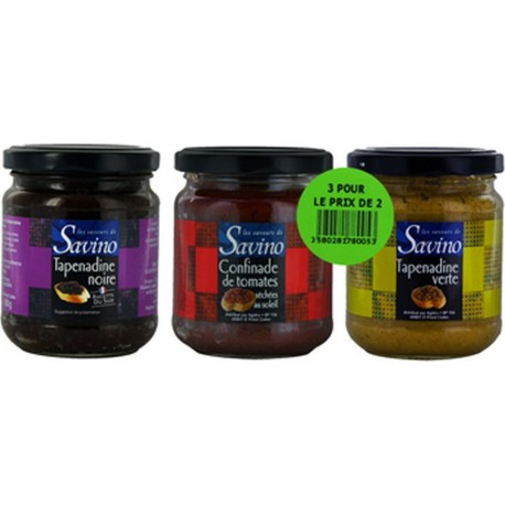 NC Lot 3x180g Tapenadine Noire + Tapenadine Verte + Confinade De Tomates Les Saveurs De Savino les 3 unités de 0.54Kg