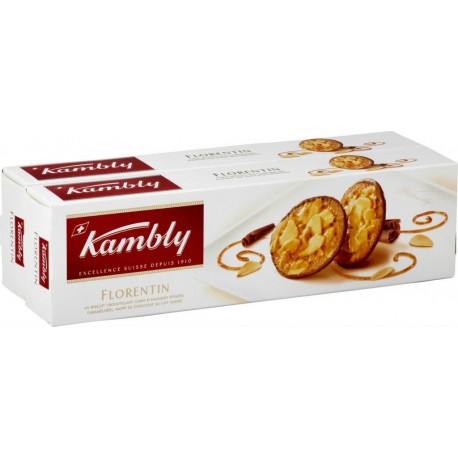 KAMBLY Biscuits amandes caramel chocolat lait les 2 boîtes de 100g