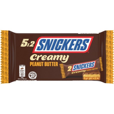 SNICKERS Barres chocolatées Beurre De Cacahuètes Et Caramel CREAMY les 5 barres de 36,5g