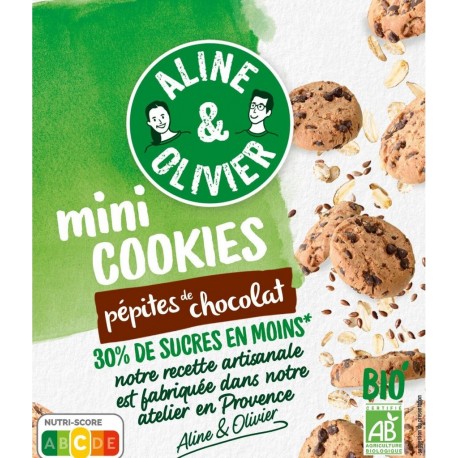 ALINE OLIVIER Biscuit Mini cookies pépites de chocolat 30% de sucres en moins Bio ALINE & OLIVIER 170g