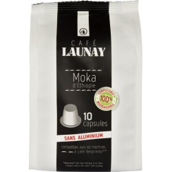 LAUNAY Café capsules Compatibles Nespresso moka d'éthiopie biodégradables 10 capsules