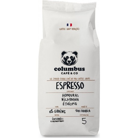 COLUMBUS Grains de café espresso Arabica intensité 5 1Kg