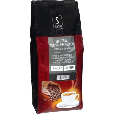 SAXO Café grains Brésil 100% arabica le paquet d'1Kg