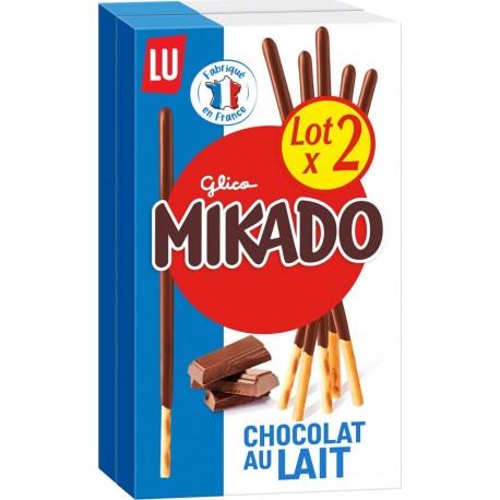 LU Biscuits nappés au chocolat au lait Mikado les 2 boîtes de 90g