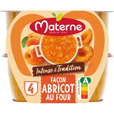 MATERNE Compotes Intense et Tradition abricot au four les 4 coupelles de 97g