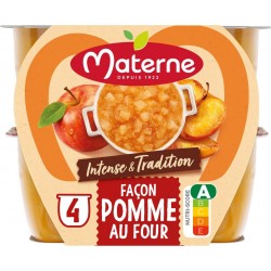 MATERNE Compotes Intense et Tradition pomme au four les 4 coupelles de 97g