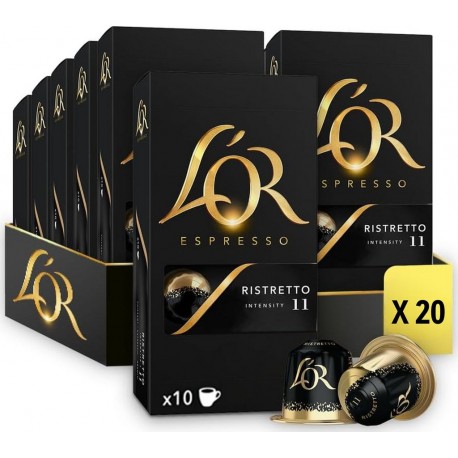 OR ESPRESSO Café Capsules Ristretto Intensité 11 Compatibles Nespresso L' lot de 20 boîtes de 10 capsules