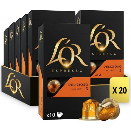 OR ESPRESSO Café Capsules Delizioso intensité 5 compatibles Nespresso L' lot de 20 boîtes de 10 capsules