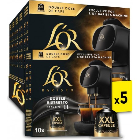 OR BARISTA Café Capsules Double Ristretto Intensité 11 Compatibles Nespresso L' lot de 5 boîtes de 10 capsules