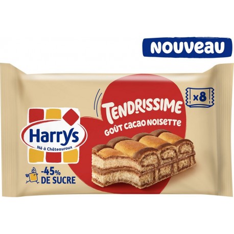 HARRYS Gâteaux moelleux Noisette et Cacao Tendrissime Moins de Sucres 8 sachets