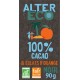 ALTER ECO Chocolat noir 100% cacao éclat d'orange la tablette de 90g