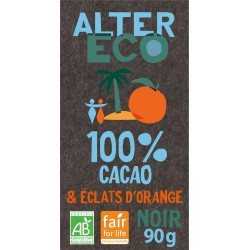 ALTER ECO Chocolat noir 100% cacao éclat d'orange la tablette de 90g