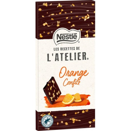 NESTLE LES RECETTES DE ATELIER Tablette de chocolat noir éclats d'orange confite NESTLE LES RECETTES DE L'ATELIER la tablette de