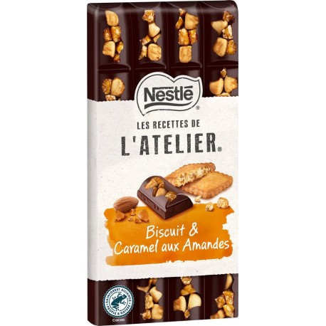 NESTLE LES RECETTES DE ATELIER Tablette de chocolat noir biscuit caramel NESTLE LES RECETTES DE L'ATELIER la tablette de 170g