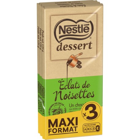 NESTLE DESSERT Tablette de chocolat noir aux éclats de noisette les 3 tablettes de 170g